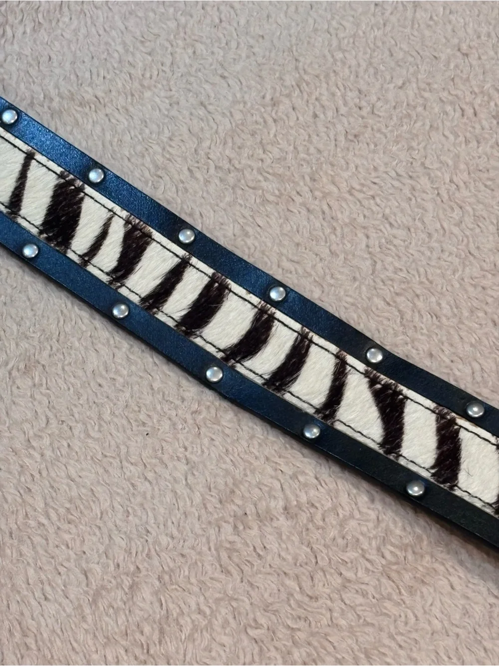 Genuine Leather Zebra Print Studded Belt – 41” Length